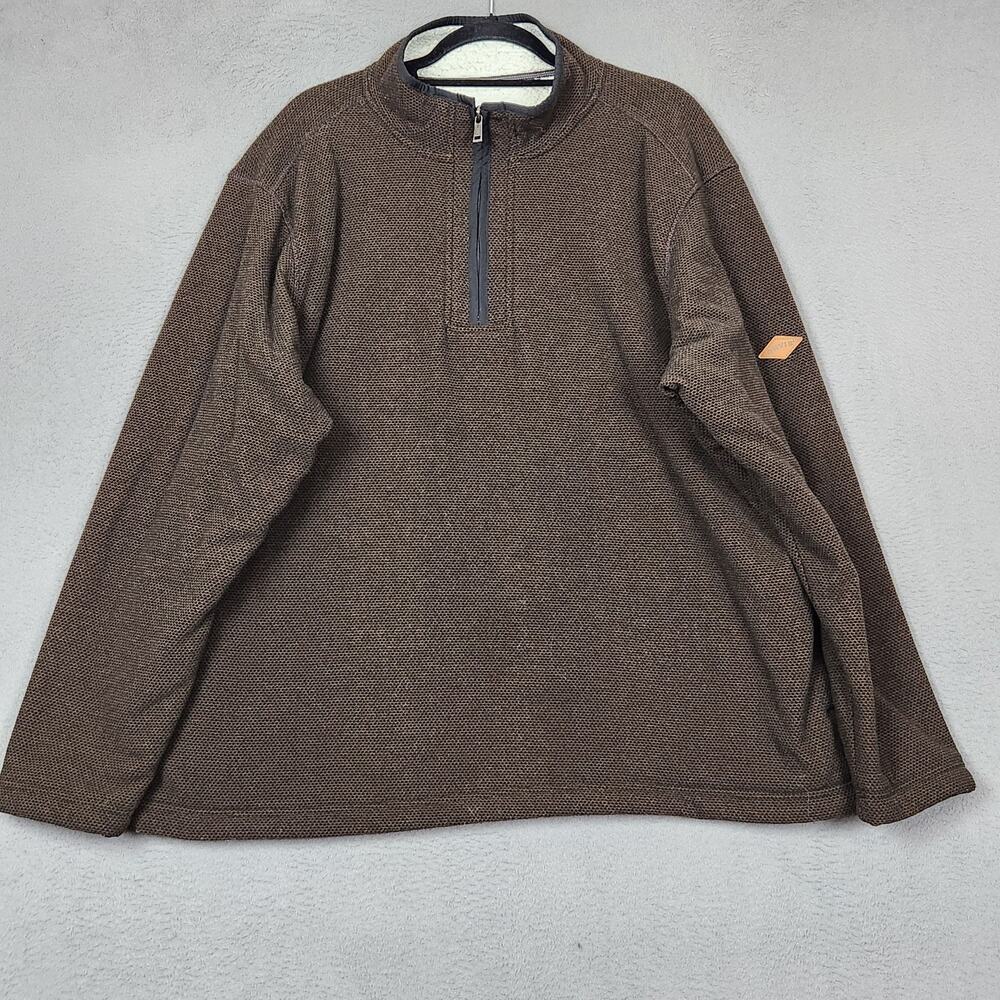 Orvis Sweater Mens 2XL Brown Polyester Sherpa Lined 1/4 Zip Mock Neck Pullover